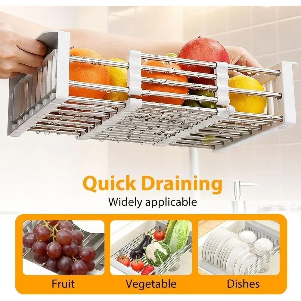 Extend Kitchen Sink Drain Basket Retractable‎ Adjustable Gray/Steel New